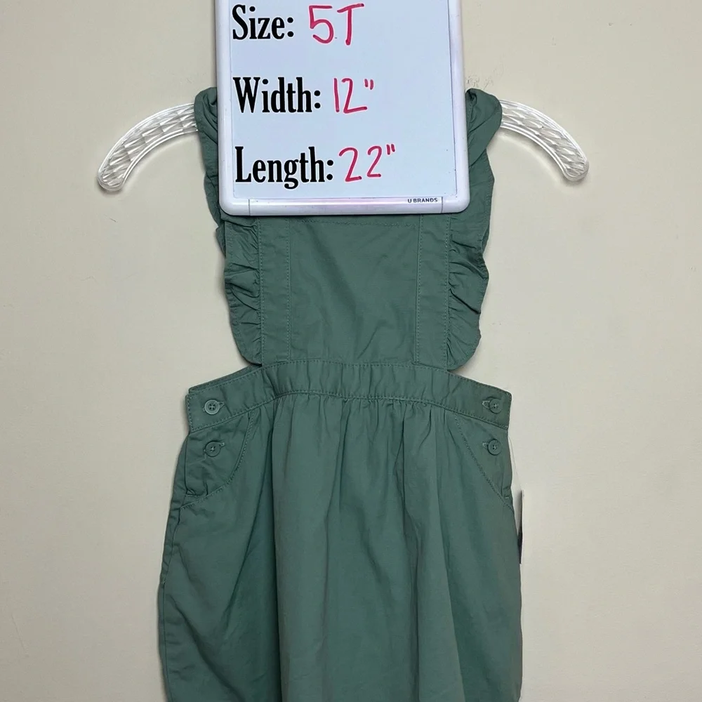 Baby Gap Girls Chino Olive Green Overall Jumper Skirt Dress Ruffles Daisy Size 5